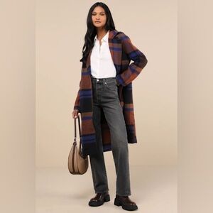 [NEW] Avec Les Filles Walker Relaxed Fit Wool Blend Plaid Winter Fall Coat - M